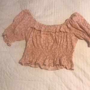 Light pink flowy wide neck blouse worn once